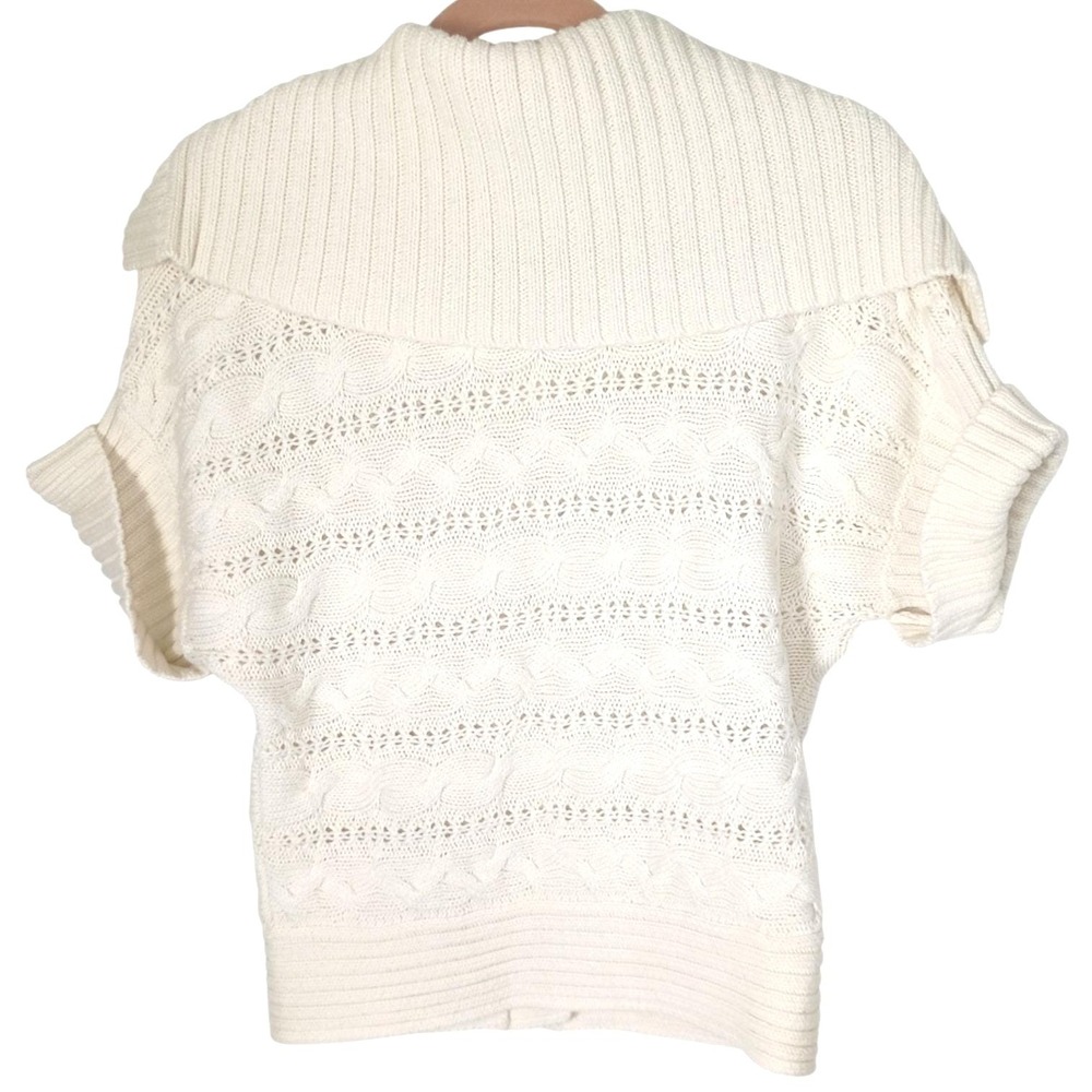 Michael Kors Vintage Womens Cream Cable Knit Short Sleeve Shawl Collar M Cardi - Picture 2 of 10
